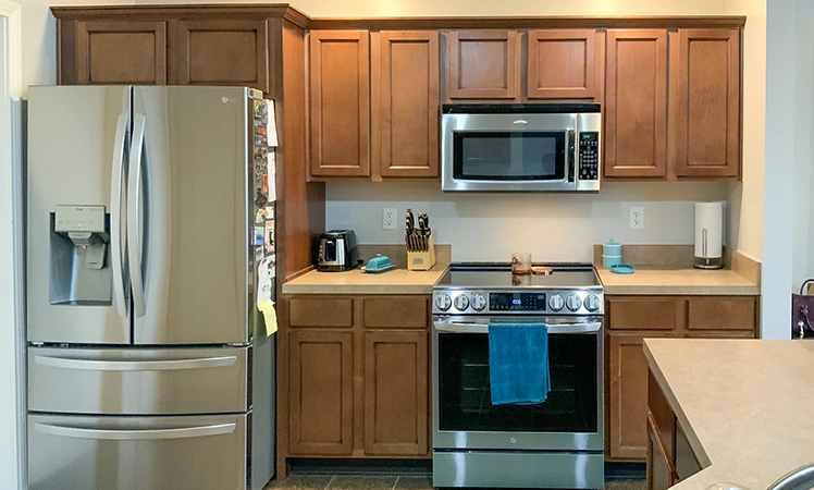 Golden oak cabinets in Westerville, Ohio