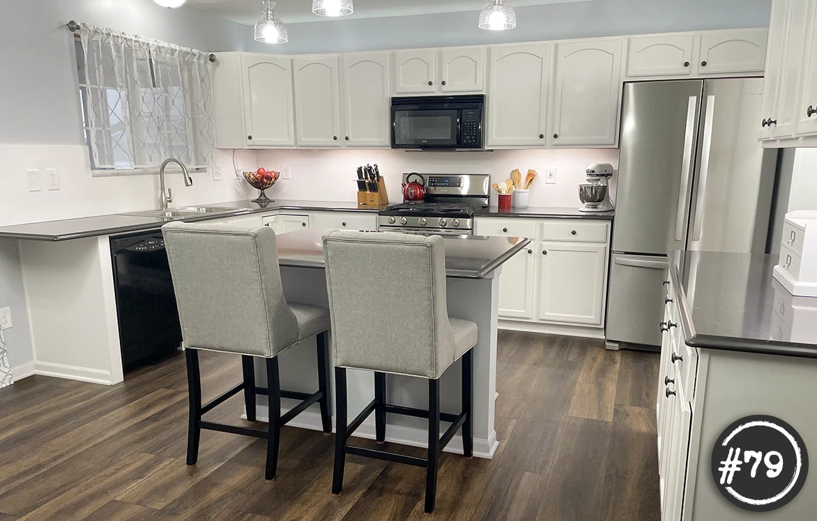 Oak kitchen cabinets painted with pure white paint in Lancaster, Ohio