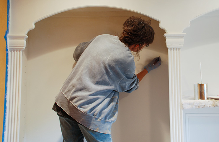 Painting inside large wall unit, New Albany Ohio