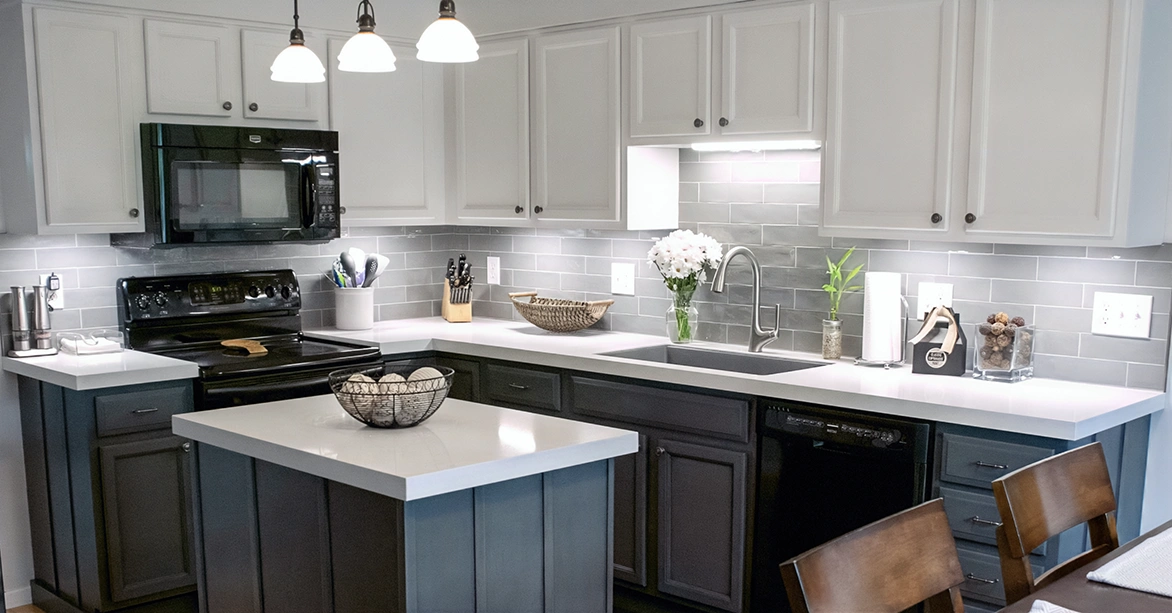 Kitchen cabinets painted with Classic Cupboards Pure White paint in Westerville, Ohio