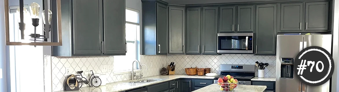 Maple cabinets painted vintage blue with Classic Cupboards Paint™